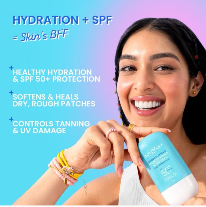 Dot & Key Blueberry Hydrate Barrier Repair Sunscreen In-Vivo Tested SPF 50+ PA++++ | With Ceramides & Hyaluronic, Hydrates & Protects Skin | Repairs Damaged Skin, Lightweight, Non-Sticky, Non-Greasy | 80g - Image 3