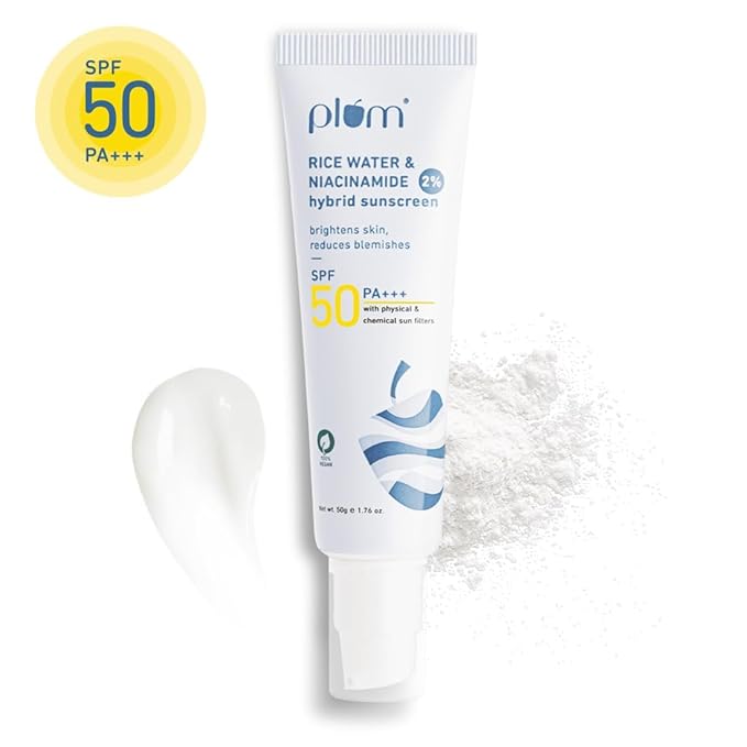 21 Plum 2% Niacinamide & Rice Water SPF 50 PA+++ Hybrid Sunscreen - Image 1