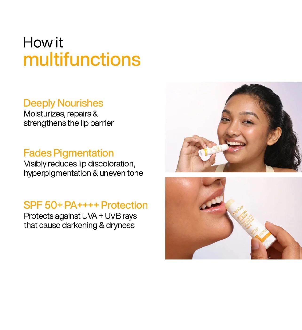 WishCare Ceramide Lip Balm with SPF 50 PA+++ (Non Tinted) - Image 2