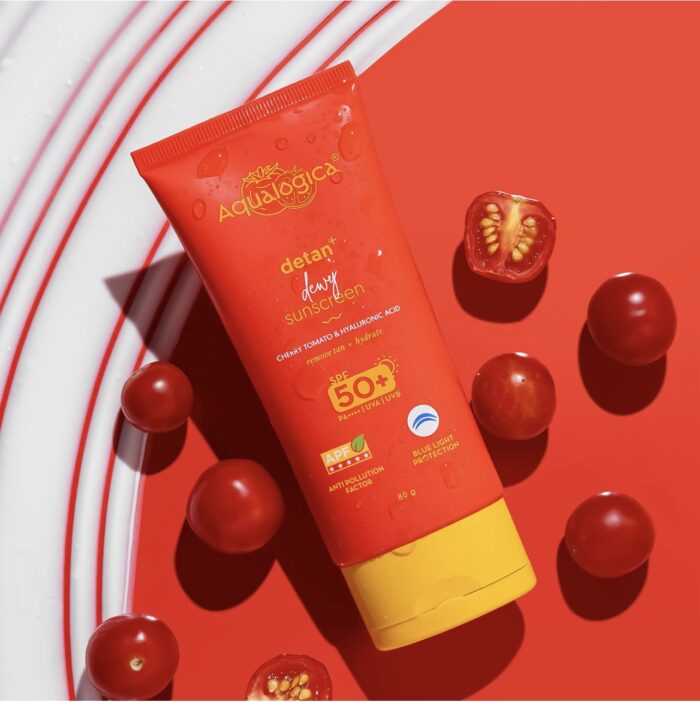 Aqualogica Detan+ Dewy Sunscreen SPF 50+ PA++++with Cherry Tomato & Hyaluronic Acid-80 g - Image 4