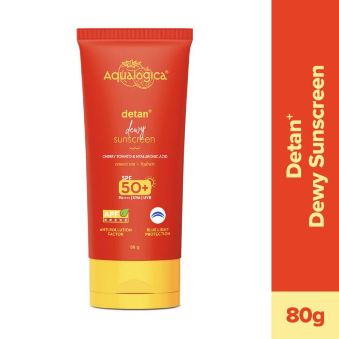 Aqualogica Detan+ Dewy Sunscreen SPF 50+ PA++++with Cherry Tomato & Hyaluronic Acid-80 g - Image 1