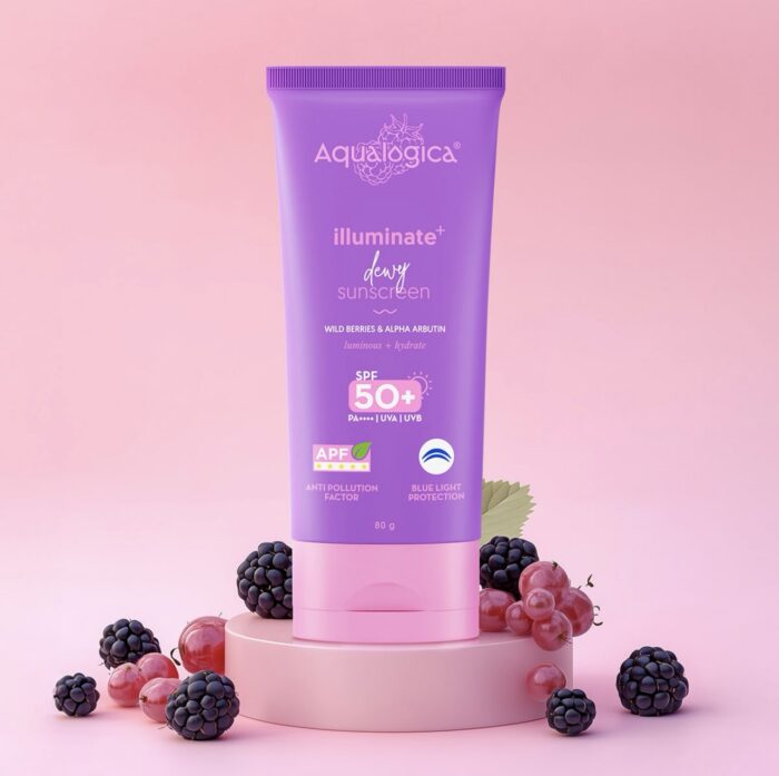 Aqualogica Illuminate+ Dewy Sunscreen Gel SPF 50+ PA++++ with Wild Berries & Alpha Arbutin | | 80 g - Image 3