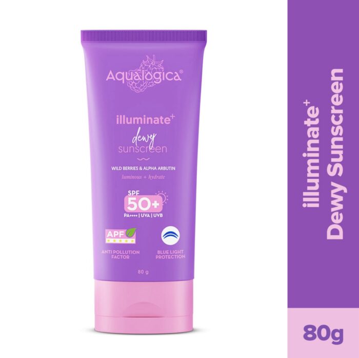 Aqualogica Illuminate+ Dewy Sunscreen Gel SPF 50+ PA++++ with Wild Berries & Alpha Arbutin | | 80 g - Image 1