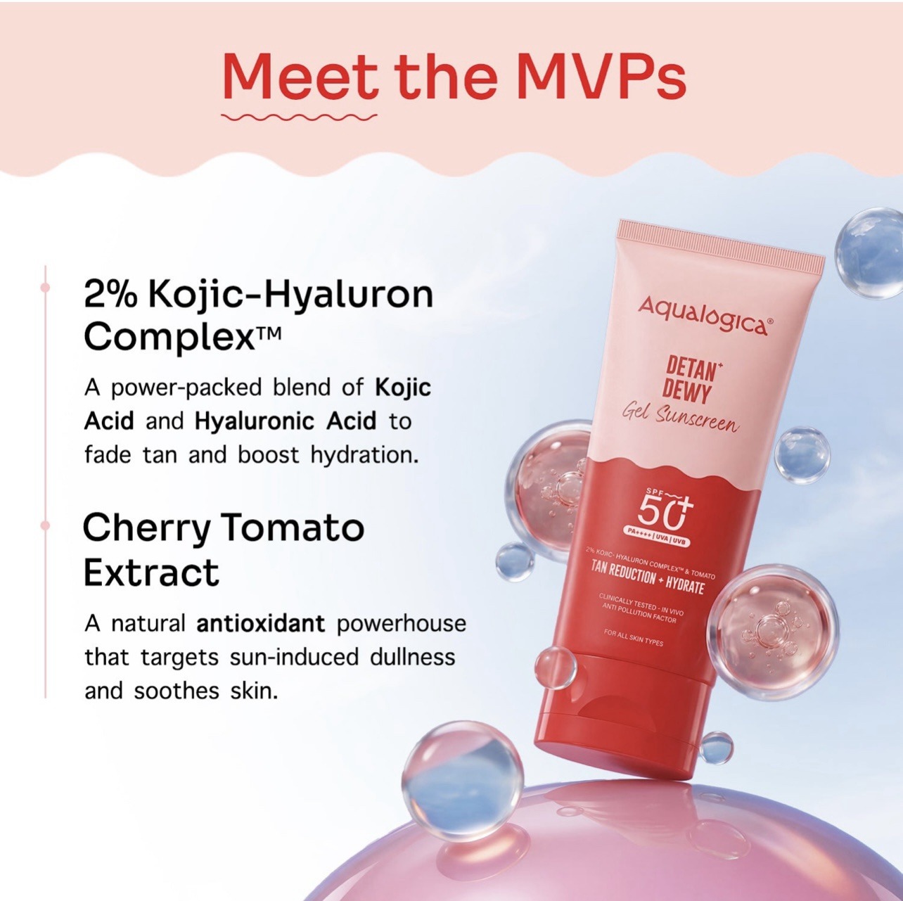 Aqualogica Detan+ Dewy Sunscreen SPF 50+ PA++++with Cherry Tomato & Hyaluronic Acid-80 g - Image 3