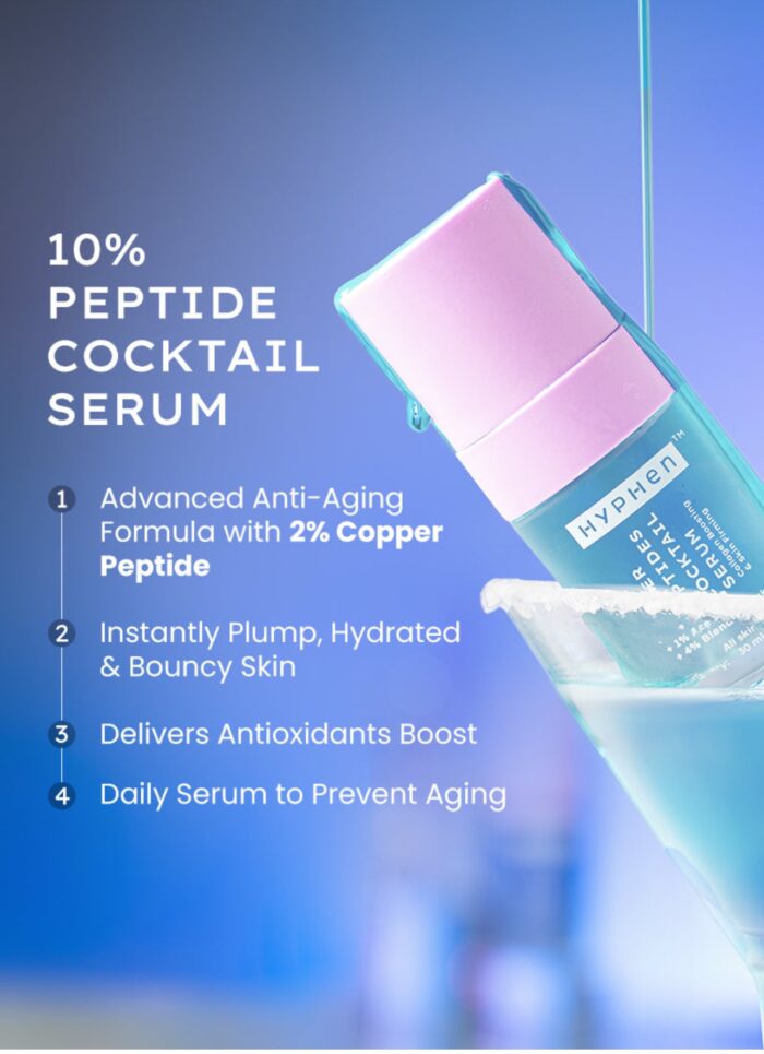 Hyphen 10% Power Peptide & 2% Copper Peptide Serum| Advanced Anti-Aging Formula | Reduces Fine Lines & Wrinkles | Glowing Skin | Face Serum For Men & Women | All Skin Types - 30ml - Image 3