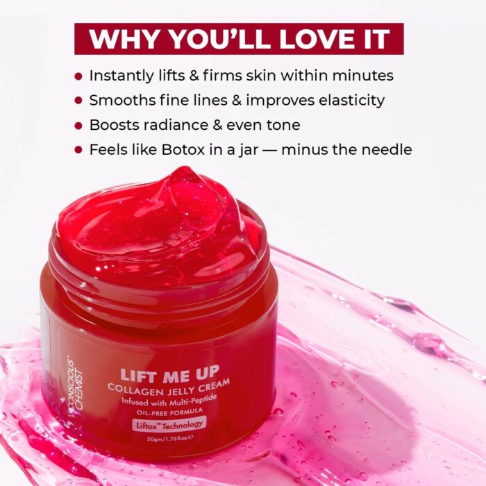 Conscious Chemist® Collagen Jelly Face Cream 50g | Niacinamide & Hydrolyzed Collagen | Powered by 6 peptides & Liftox™ technology | Sagging, Fine lines & Dullness | Anti-Aging Moisturizer | All Skin Types - Image 5