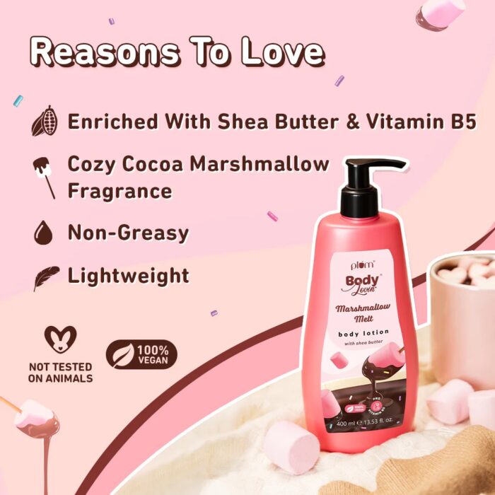 Plum BodyLovin' Marshmallow Melt Body Lotion, Shea Butter & Vitamin B5 For Deep Moisturization, Non-Greasy, Soft & Glowing Skin, For Dry to Very Dry Skin, Cozy Cocoa Marshmallow Fragrance (400 ml) - Image 2