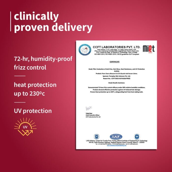 Plum 0.3% Glycolic Acid & Cherry Blossom Frizz Control Serum Creme - Image 6
