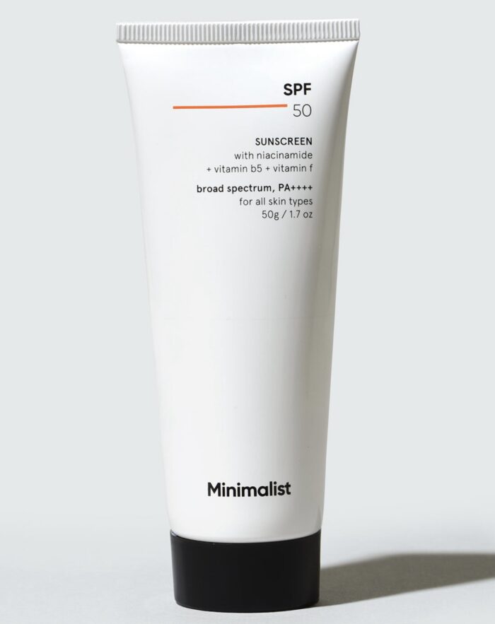 Minimalist Cream Sunscreen SPF 50 Lightweight With Multi-Vitamins, No White Cast, Broad Spectrum PA ++++ Acne Safe For Unisex, 50g - Image 1