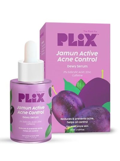 Plix 2% Salicylic Acid Jamun Active Acne Control Dewy Serum 30 ml for Active Acne & Dark Spot Reduction with Caffeine for Breakout Control