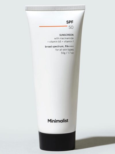 Minimalist Cream Sunscreen SPF 50 Lightweight With Multi-Vitamins, No White Cast, Broad Spectrum PA ++++ Acne Safe For Unisex, 50g