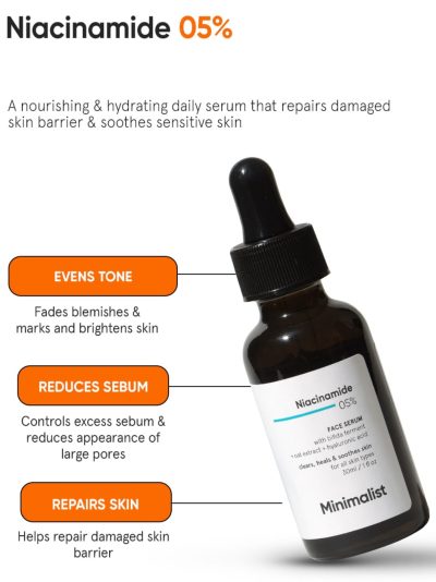 Minimalist Niacinamide 5% Serum with Hyaluronic Acid – Reduces Dark Spots, Controls Oil, Minimizes Pores, Strengthens Skin Barrier, Hydrating Daily Vitamin B3 Serum for All Skin Types (30 ml)