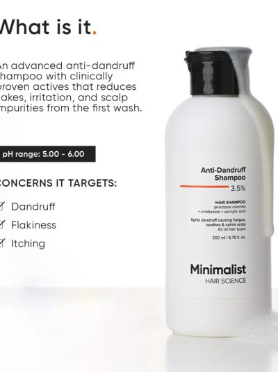 Minimalist Anti-Dandruff Shampoo with Piroctone Olamine & Salicylic Acid – Sulphate-Free, Fragrance-Free Clarifying Shampoo for Itchy Scalp & Flake Control (All Hair Types) (200ml)