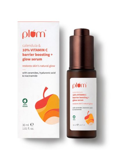 Plum 10% Vitamin C Glow + Barrier Boosting Serum with 3% Niacinamide, Calendula , 1% Hyaluronic acid & 1% Ceramide complex