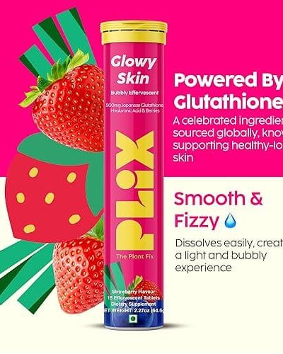 PLIX - THE PLANT FIX Glutathione Tablets (Strawberry)15 Collagen Supplements Per bottle (1 bottle- 15 tablets)
