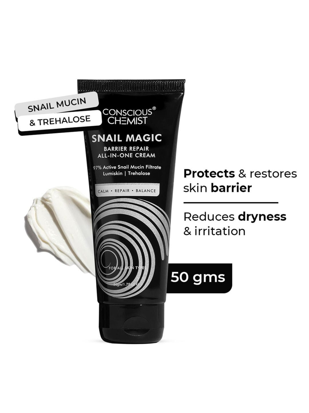 Conscious Chemist® Snail Mucin Moisturizer | Skin Barrier Repair Moisturizer, Korean Snail Mucin Extract-50g