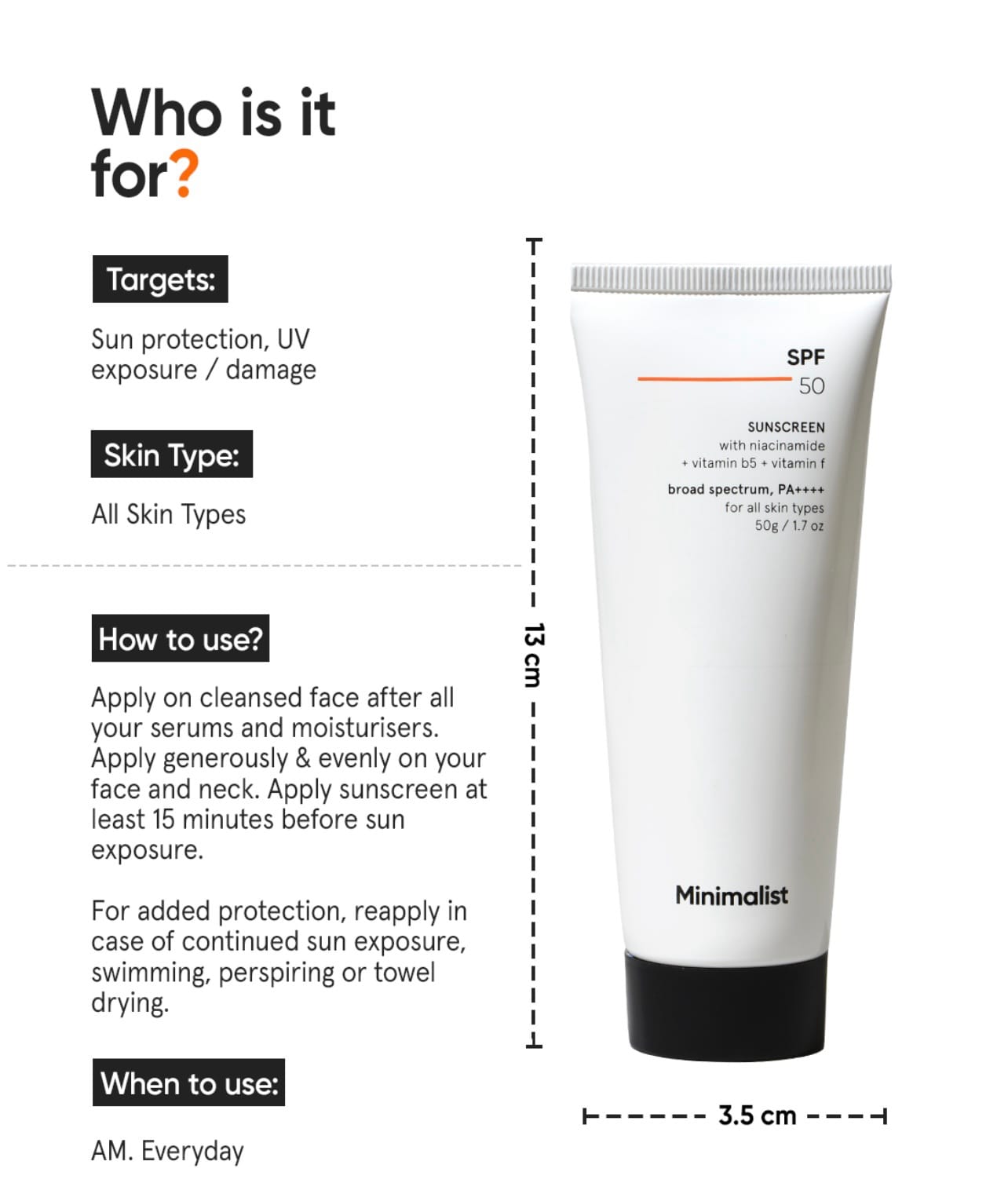 Minimalist Cream Sunscreen SPF 50 Lightweight With Multi-Vitamins, PA ++++ ||50g - Image 3