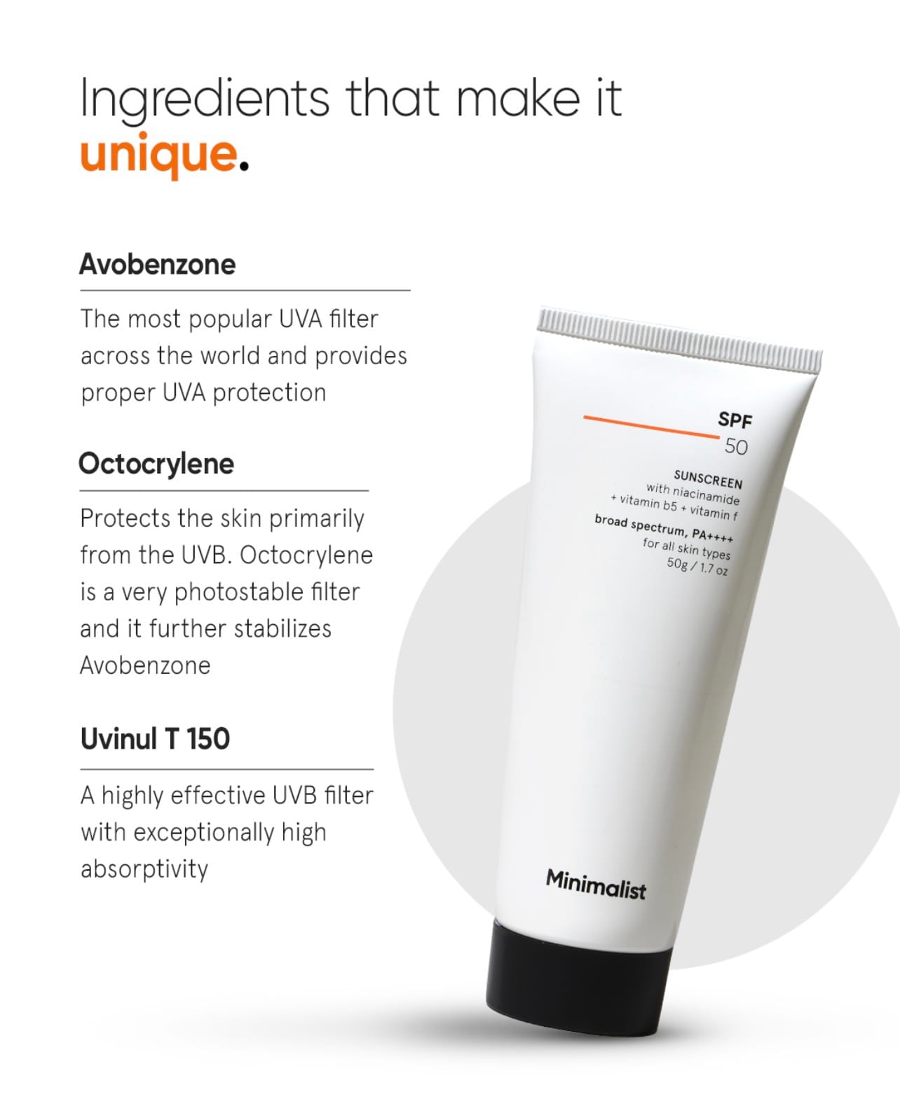 Minimalist Cream Sunscreen SPF 50 Lightweight With Multi-Vitamins, PA ++++ ||50g - Image 4