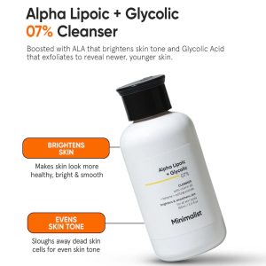 Minimalist 7% ALA + Glycolic Brightening Face Wash – Gentle Exfoliating Cleanser for Glowing Skin & Oil Control, Sulphate Free (100ml)