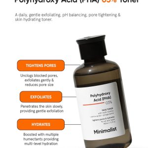 Minimalist Anti Acne PHA 3% Face Toner for Oily Skin | Pore Tightening & Mild Exfoliation For All Skin | Alcohol Free Hydrating Face Toner For Glowing Skin | 150 ml