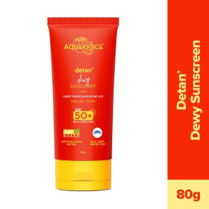 Aqualogica Detan+ Dewy Sunscreen SPF 50+ PA++++with Cherry Tomato & Hyaluronic Acid-80 g