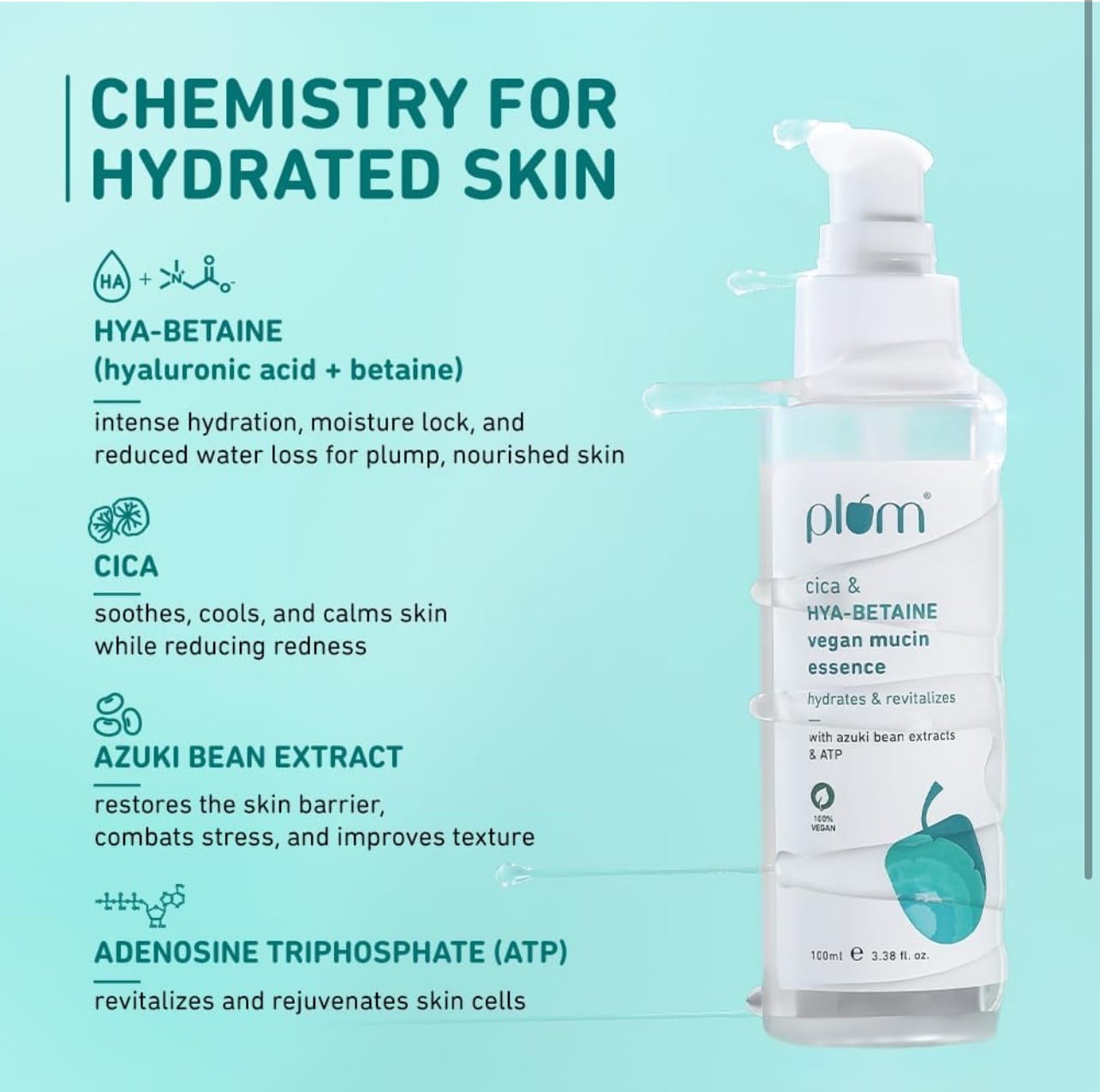 Plum Cica & HYA-BETAINE Vegan Mucin Essence | Intense Hydration, Soothing & Rejuvenation | | 100ml ‼️Exp:11/2026 - Image 4