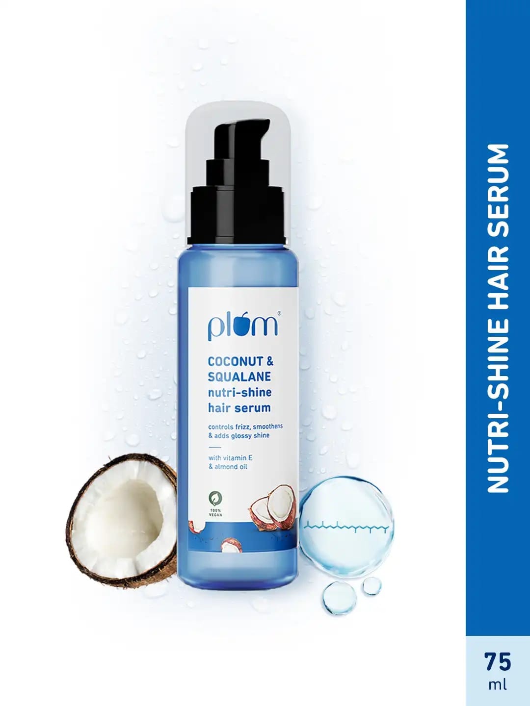 Plum Coconut & Squalane Nutri-Shine Hair Serum | Frizz Control & Instant Shine | Enriched with Vitamin E & Almond Oil | Coconut-Vanilla Fragrance | 75ml​