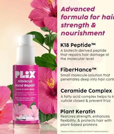 The Plant Fix Plix Hibiscus Bond Repair Leave-In Hair Mask | SH Oligopeptide 78 & FiberHance™ | Repairs Damage, Reduces Frizz & Strengthens Hair | Vegan & Sulfate-Free | 50g