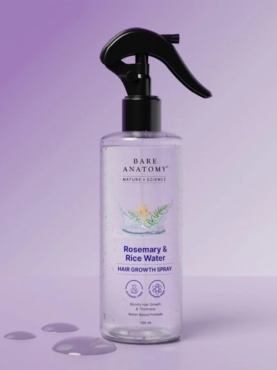 Bare Anatomy Nature x Science Rosemary Water Spray for Hair Growth & Hair Thickness with Rice Water | 100% Natural Extract | Soft & Smooth Hair | Controls Hairfall & Adds Shine | Non-Greasy & Fast Absorbing | 200 ml (