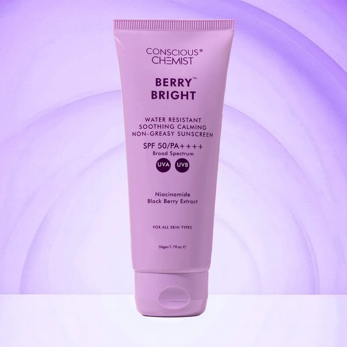Conscious Chemist® Sunscreen SPF 50 PA++++ | 50g | Sunscreen for Oily Skin, Gel Sunscreen, Niacinamide with Black Berry Extract, Hybrid Lightweight, All Skin Types - Berry Bright - Image 3