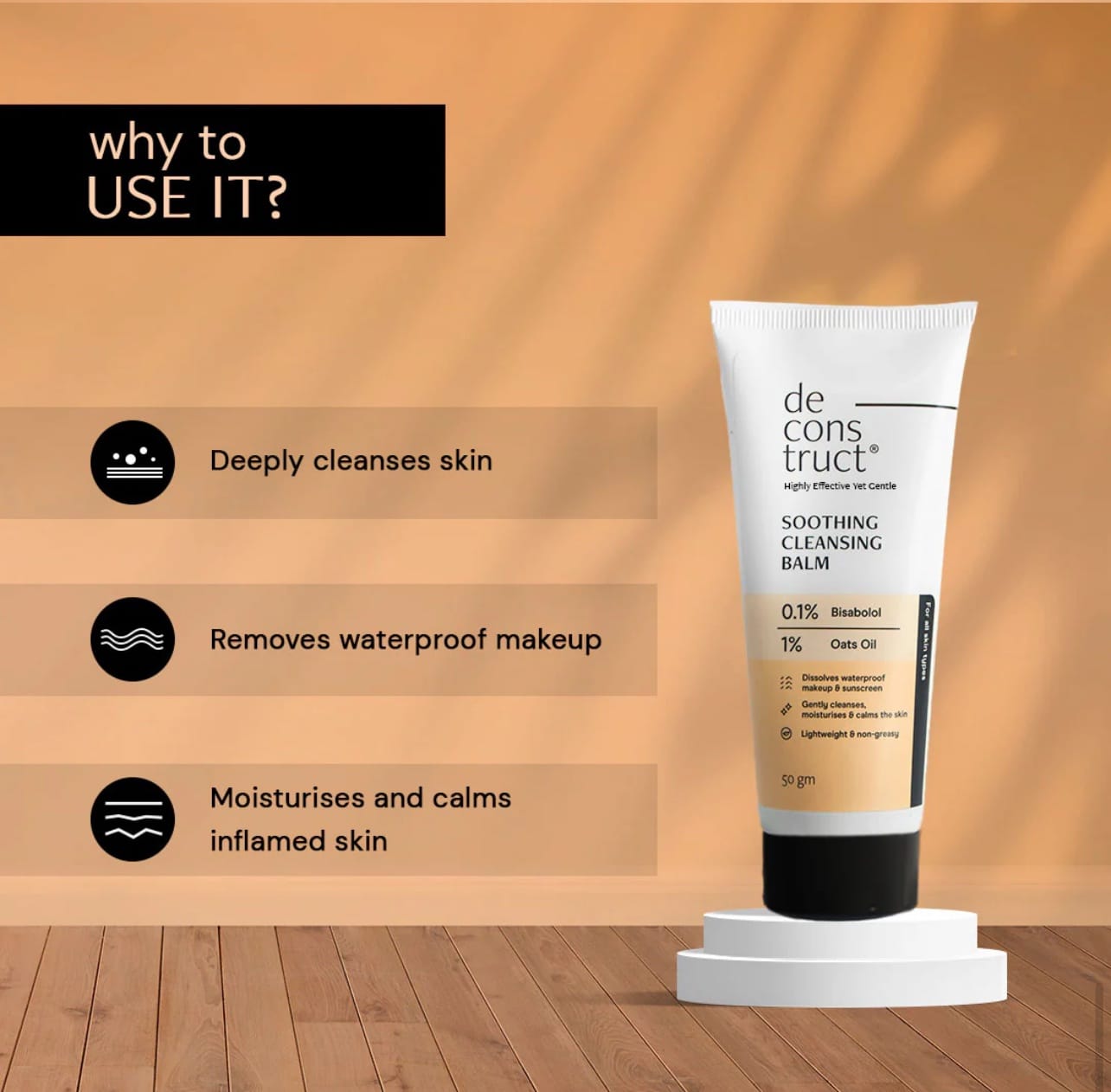 Deconstruct Soothing Makeup Cleansing Balm|Contains 0.1% Bisabolol&1% Oats Oil|Gentle Makeup Remover|For Normal,Dry,Combination Skin|Removes Excess Oil&Dirt,Detoxifies&Clear Pores|For Men&Women|50G - Image 4