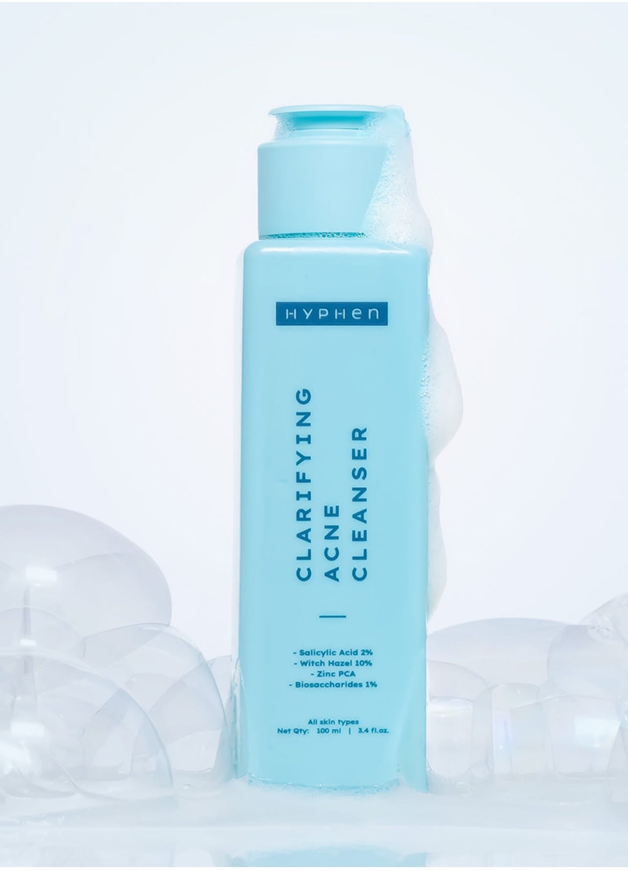 Hyphen Clarifying Acne Face Wash for Women and Men | Cleanser For Acne Prone Skin with Salicylic Acid 2%, Zinc PCA, Witch Hazel 10% | Oil Control Pore Cleasning | Antibacterial & Non-Drying - 100ml