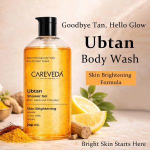 Careveda Ubtan Shower Gel 200ml| Enriched with Haldi & Chandan for Skin Brightening & Fresh Glowing Skin | Unisex