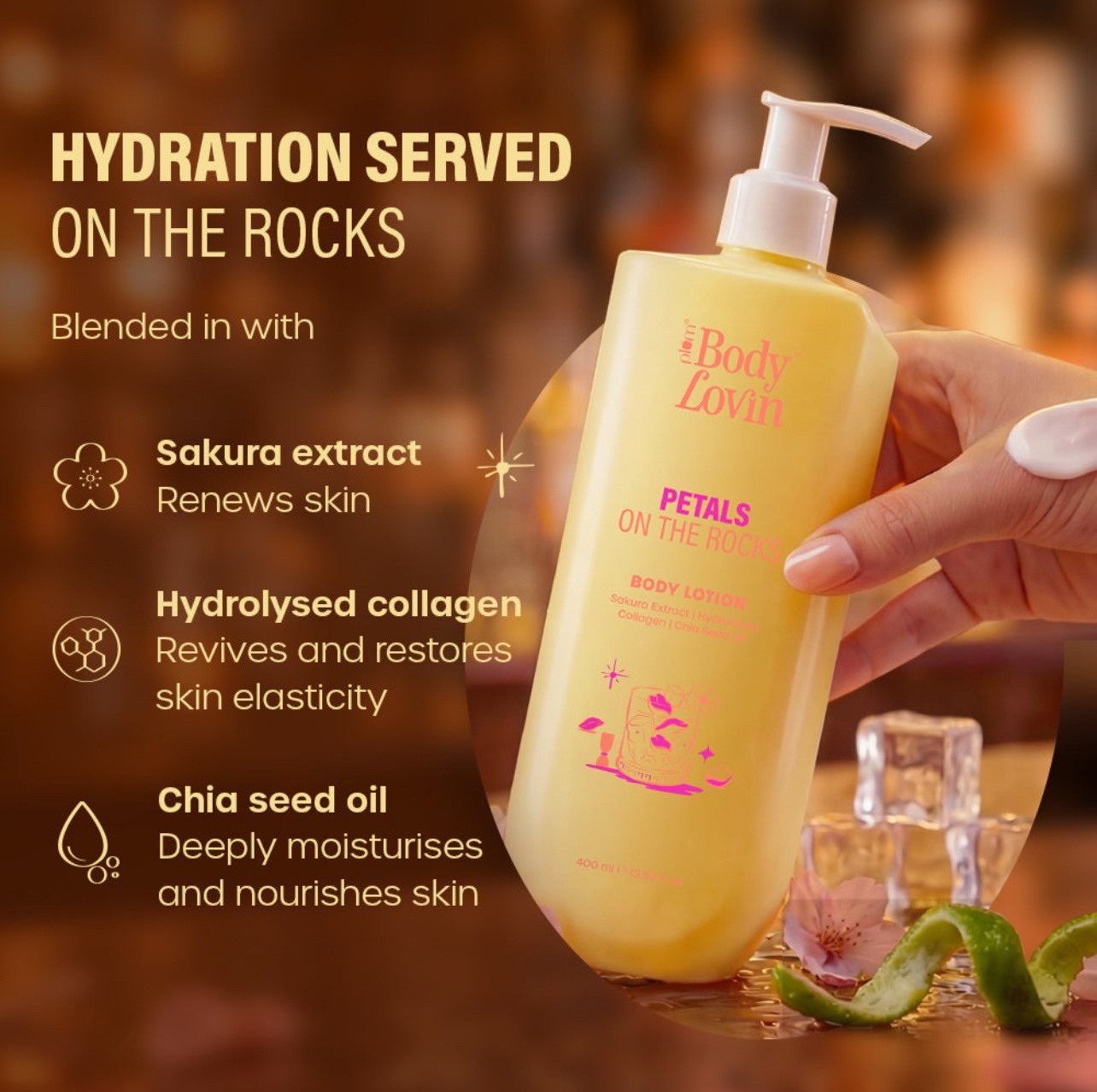 Plum Petals On The Rocks Body Lotion | Sakura Extract, Collagen & Chia Seed Oil | | 400 ml - Image 4